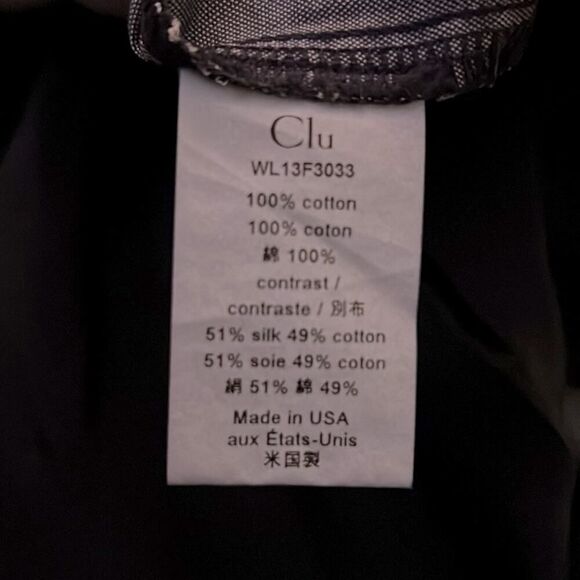 Clu denim long sleeve button down shirt w silk ruffle hem NWOT S - Picture 9 of 9